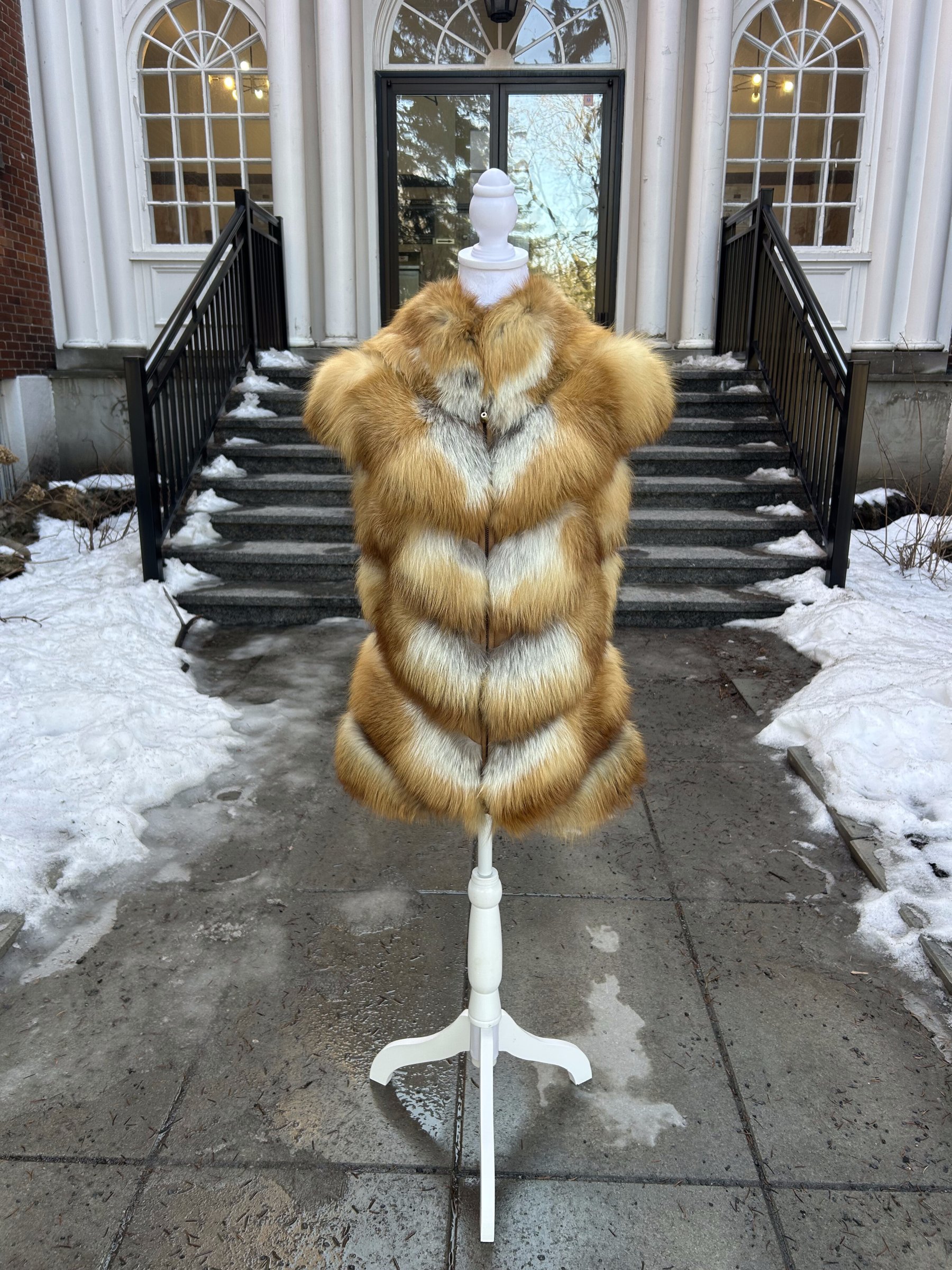 Red Fox Fur Vest — Chevron Pattern