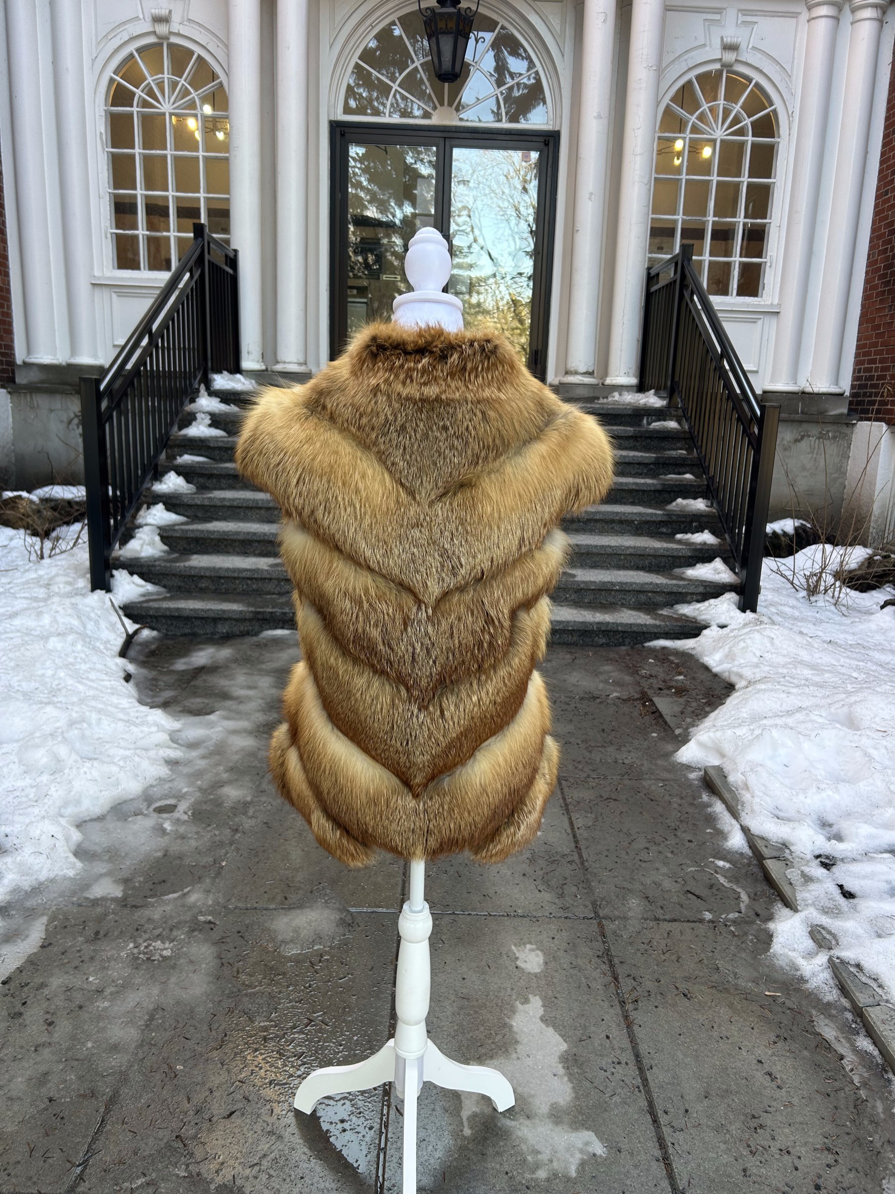 Red Fox Fur Vest — Chevron Pattern