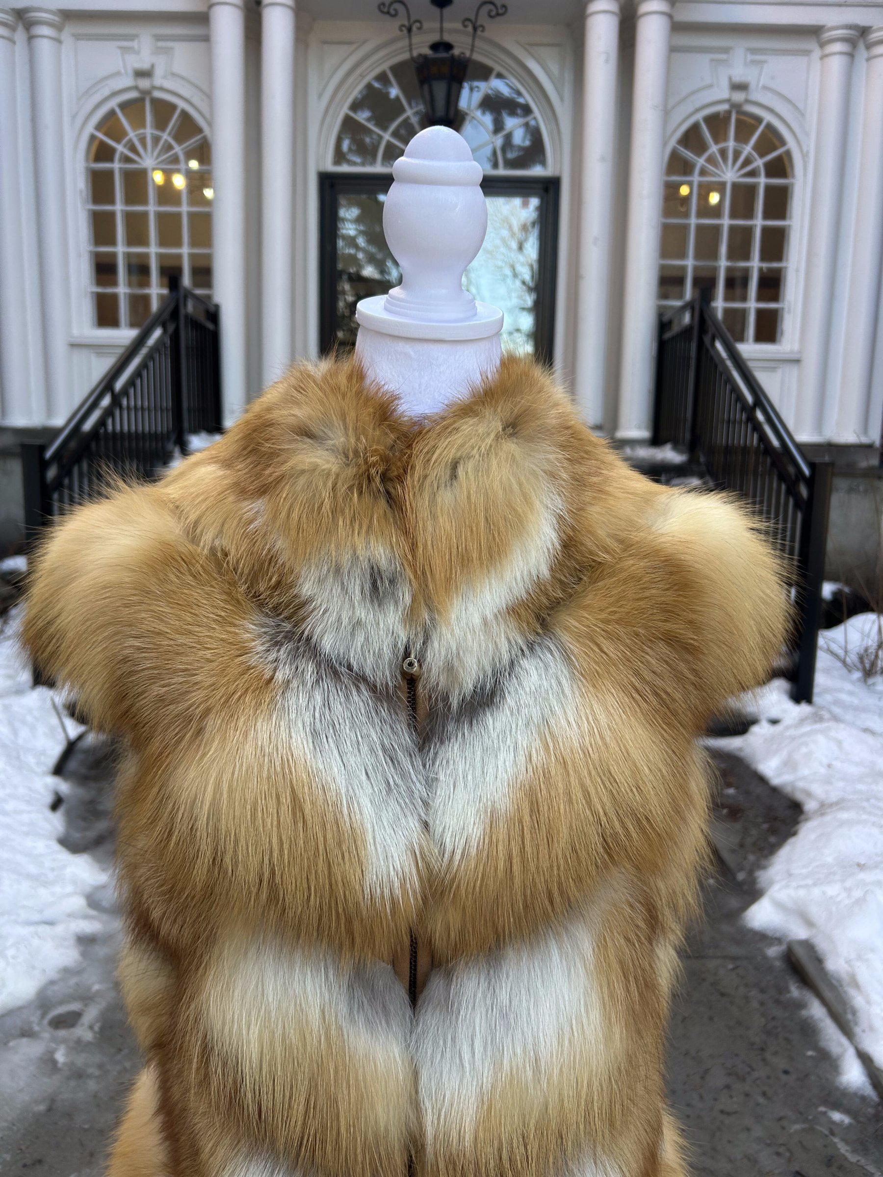 Red Fox Fur Vest — Chevron Pattern