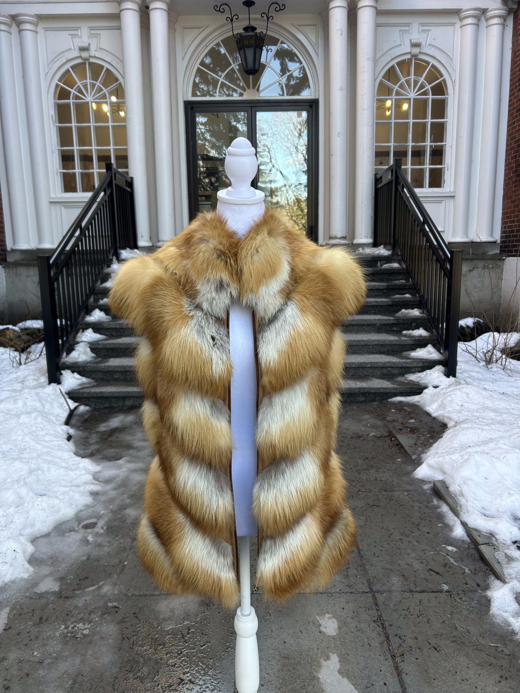 Red Fox Fur Vest — Chevron Pattern